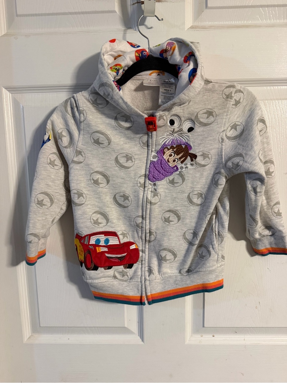 Disney Light Gray Kids Zip Hoodie with Cars & Character Appliqués